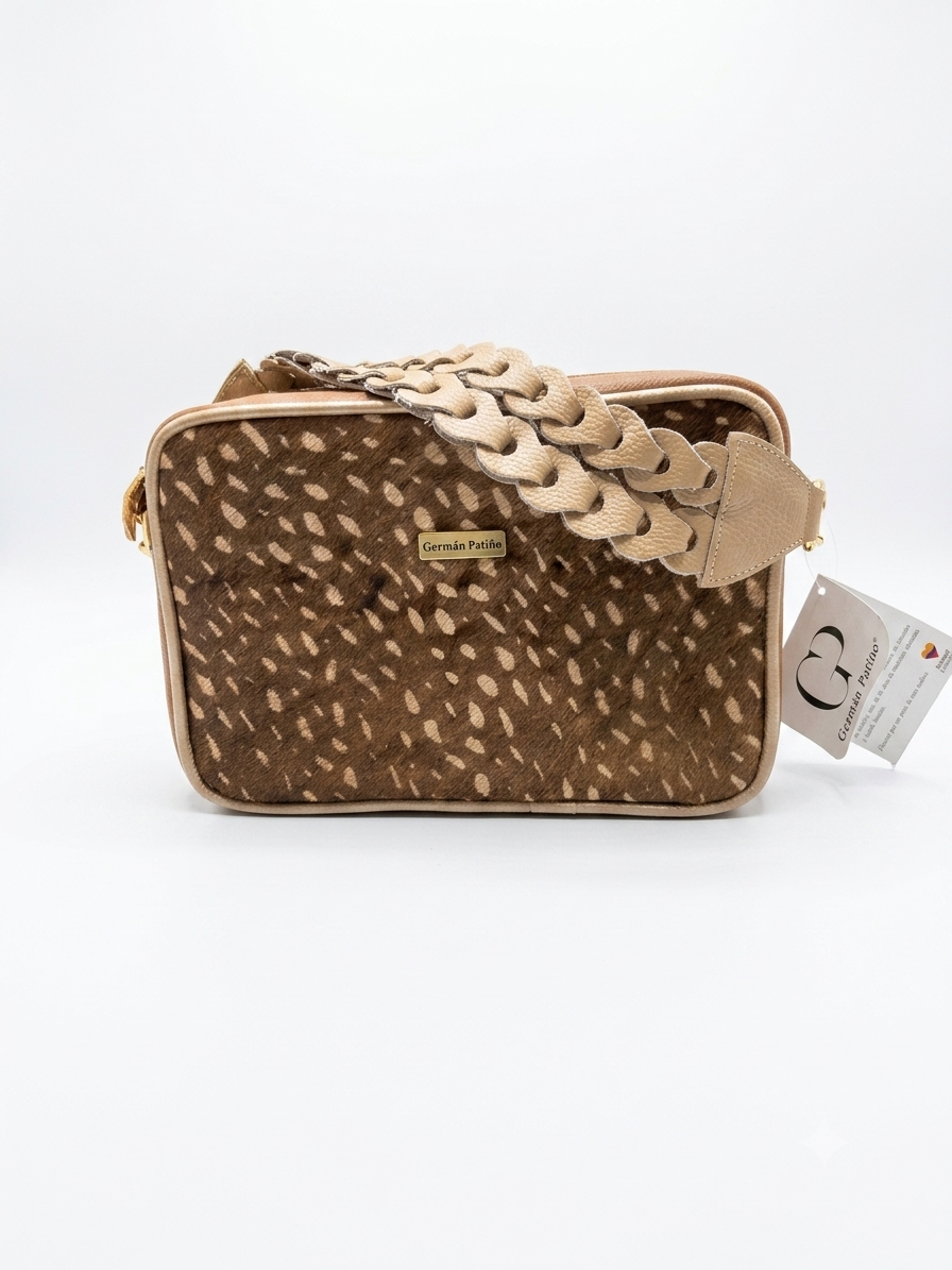 Cartera Crossbody en Cuero Natural Con Pelo