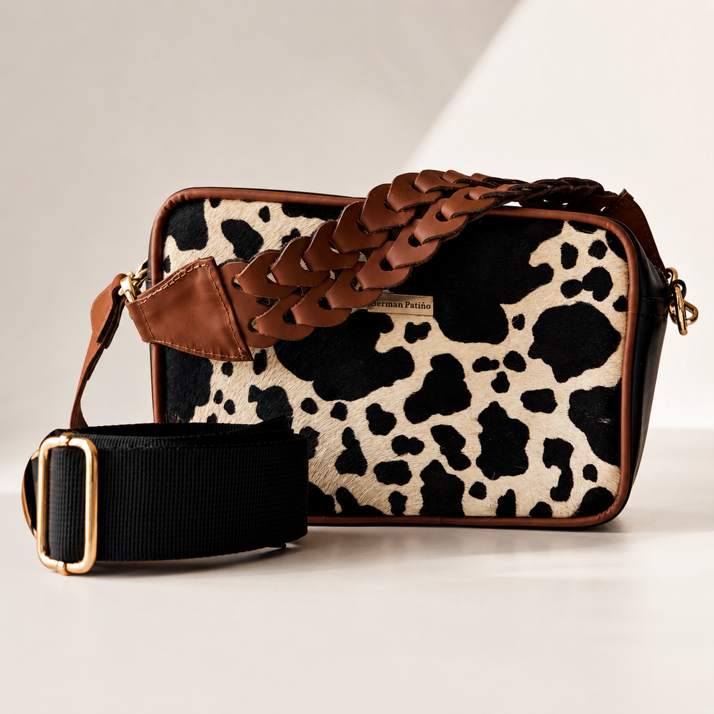 Cartera Crossbody en Cuero Natural Con Pelo