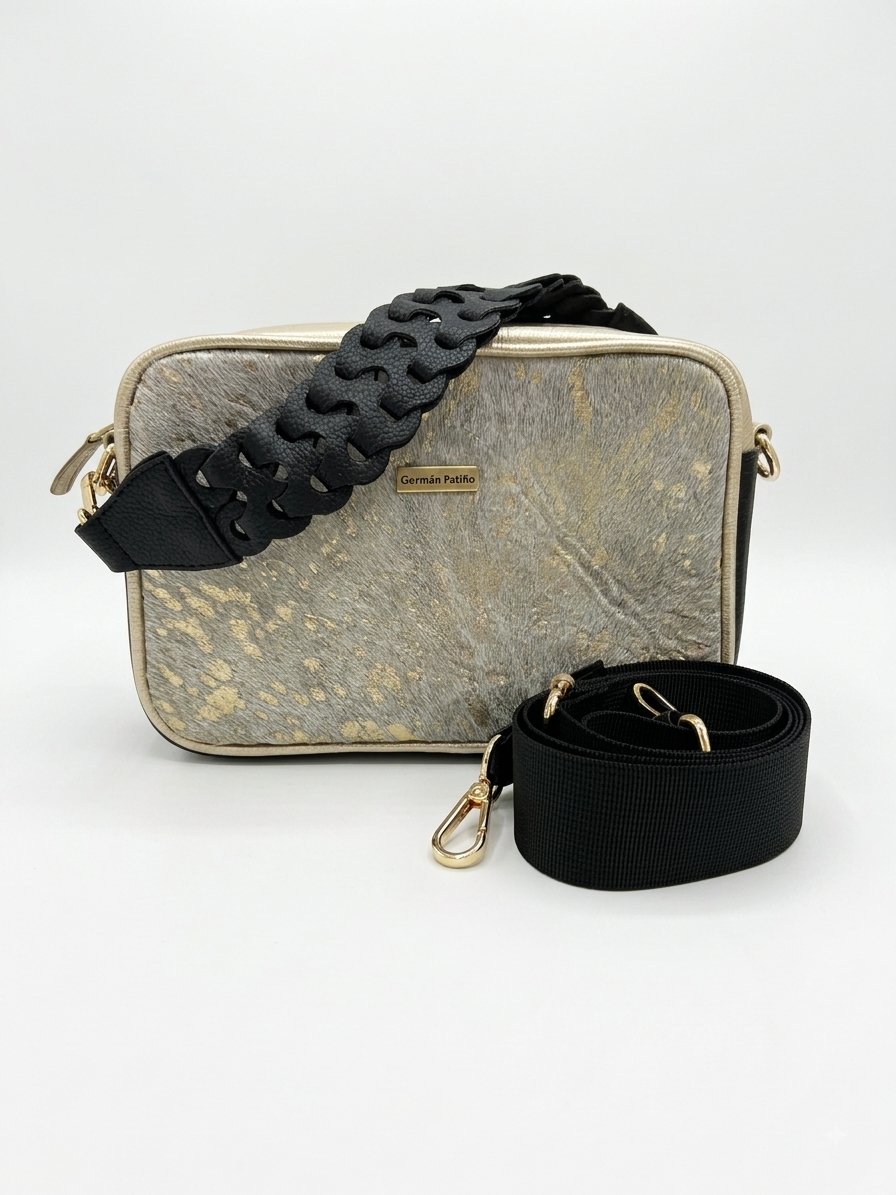 Cartera Crossbody en Cuero Natural Con Pelo